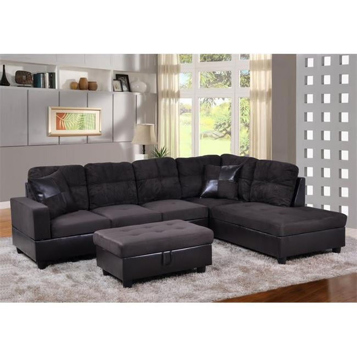 PonLiving Furniture LF105B Avellino Right Hand Facing Sectional Sofa, Dark Chocolate - 35 x 103.5 x 74.5 in.