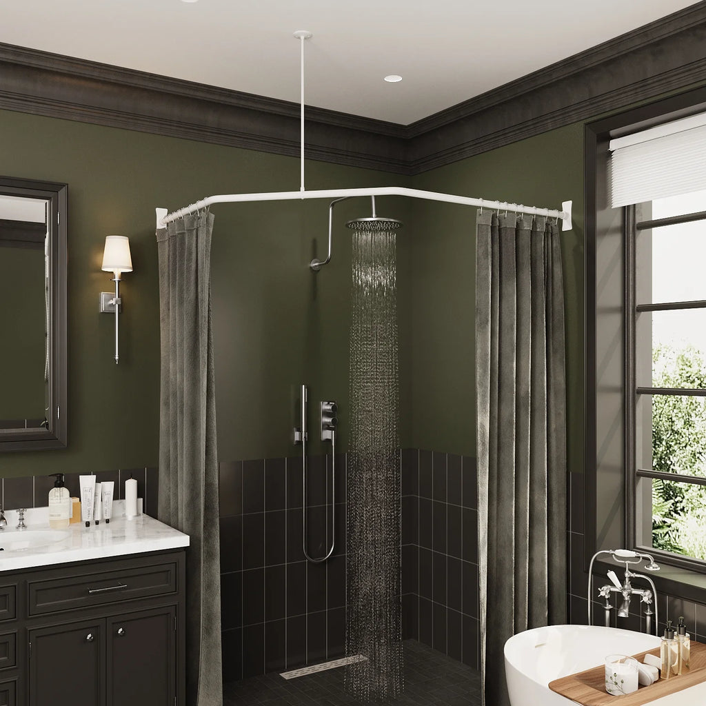 Naiture Stainless Steel 18-1/2" X 26" X 18-1/2" Neo-Angle Shower Curtain Rod with Ceiling Support, Brushed Nickel Finish