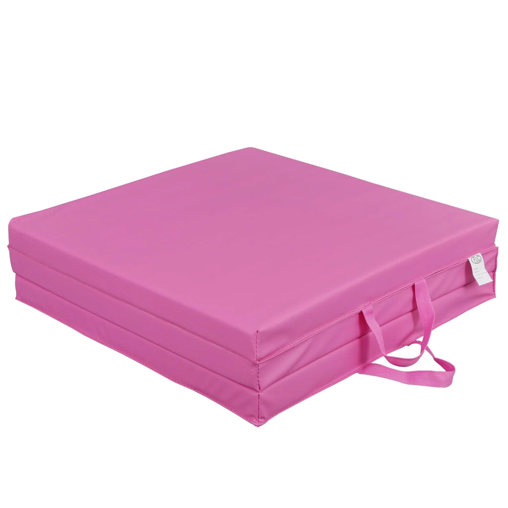 Tapis d'exercice et de yoga pliable ZENY 6' x 2' x 2" en cuir PU, antidérapant avec poignées de transport, rose