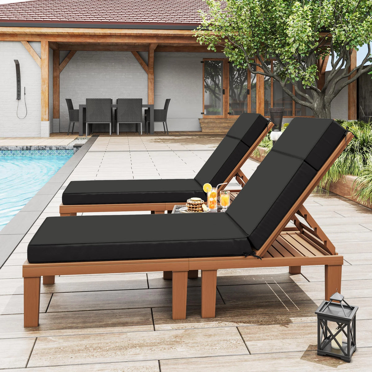 Kimunuk Outdoor Chaise Lounge Cushions set of 2, 80" x 26" x 4" Waterproof Pool Beach Recliner Replacement Cushions with Ties, Navy
