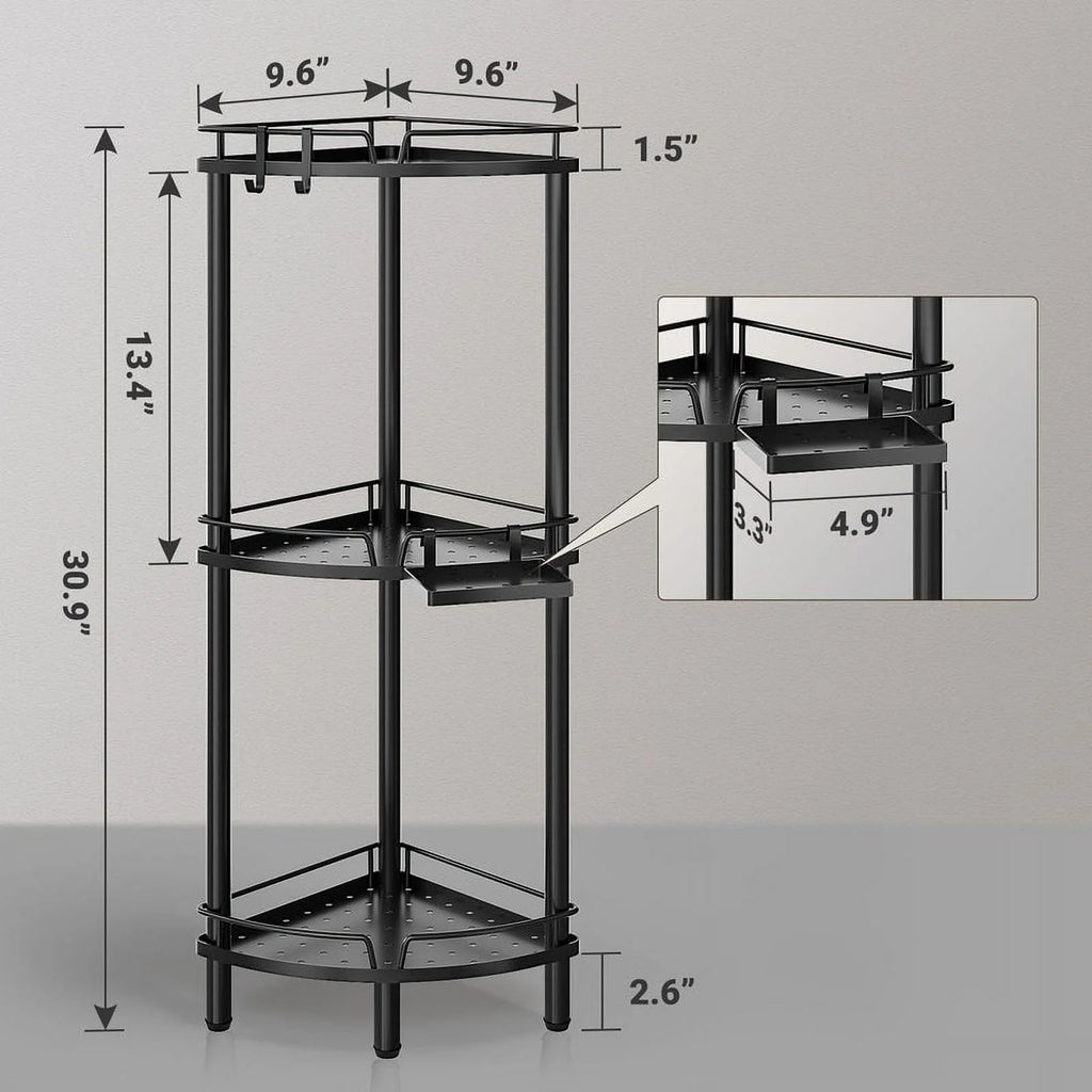 Étagère de douche d'angle - 24,4 cm P x 24,4 cm L x 78,5 cm H Noir - 3 niveaux