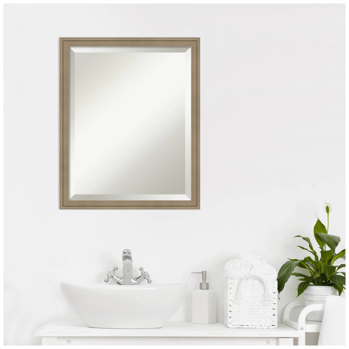 Amanti Art Florence Silver Beveled Wall Mirror 31.75 x 41.75 in.