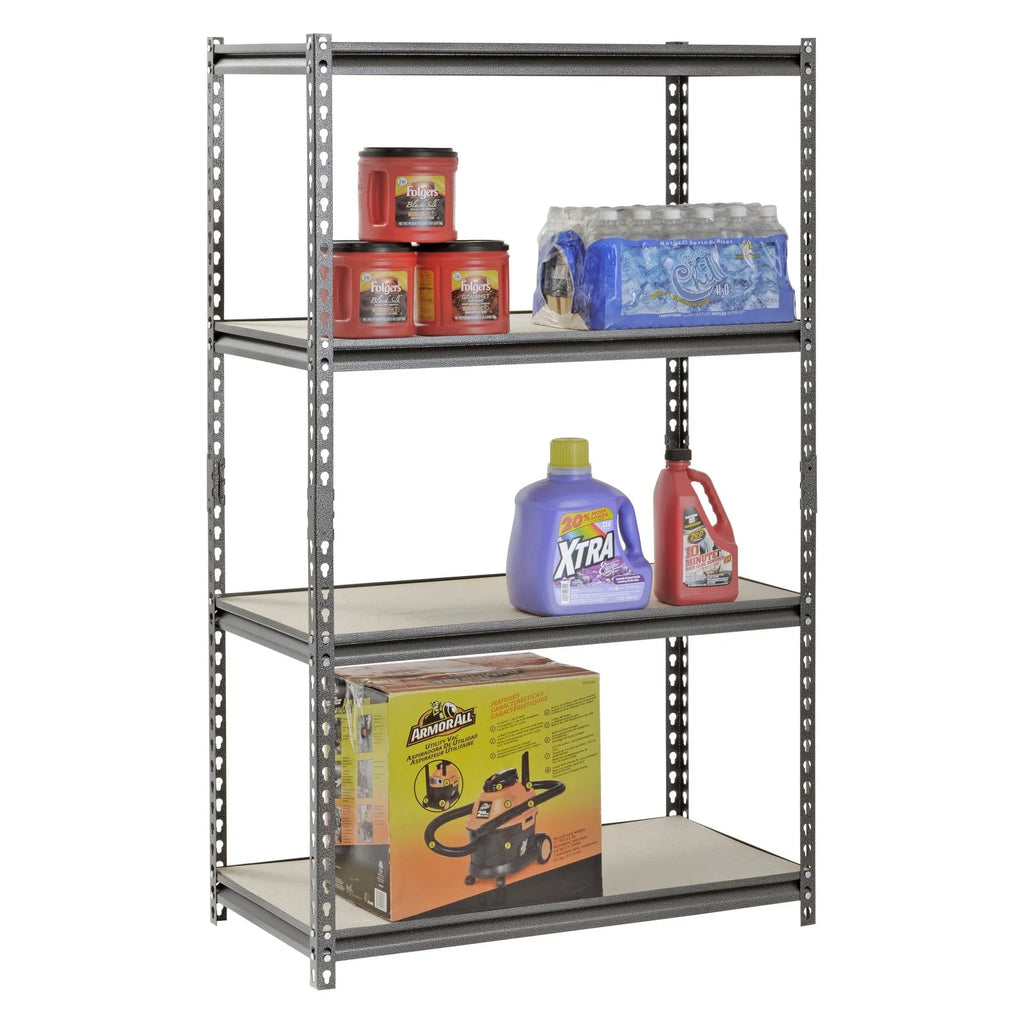 Étagère autoportante en acier Muscle Rack à 4 niveaux, 36 po L x 18 po P x 60 po H ; capacité de 500 lb par tablette ; argent