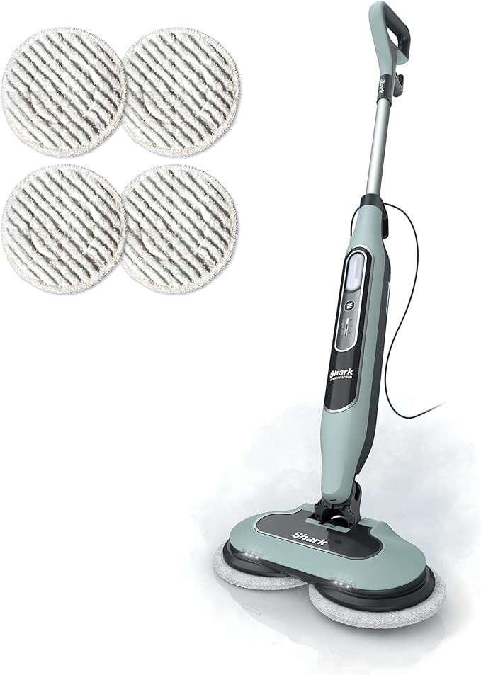 Shark Steam & Scrub Steam Mop, All-in-One Scrubbing and Sanitizing Hard Floor Cleaner, LED Headlights, 4 Dirt Grip Soft Scrub Pads Included, XL Water Tank, Swivel Steering, Hawaiian Grey, S8001