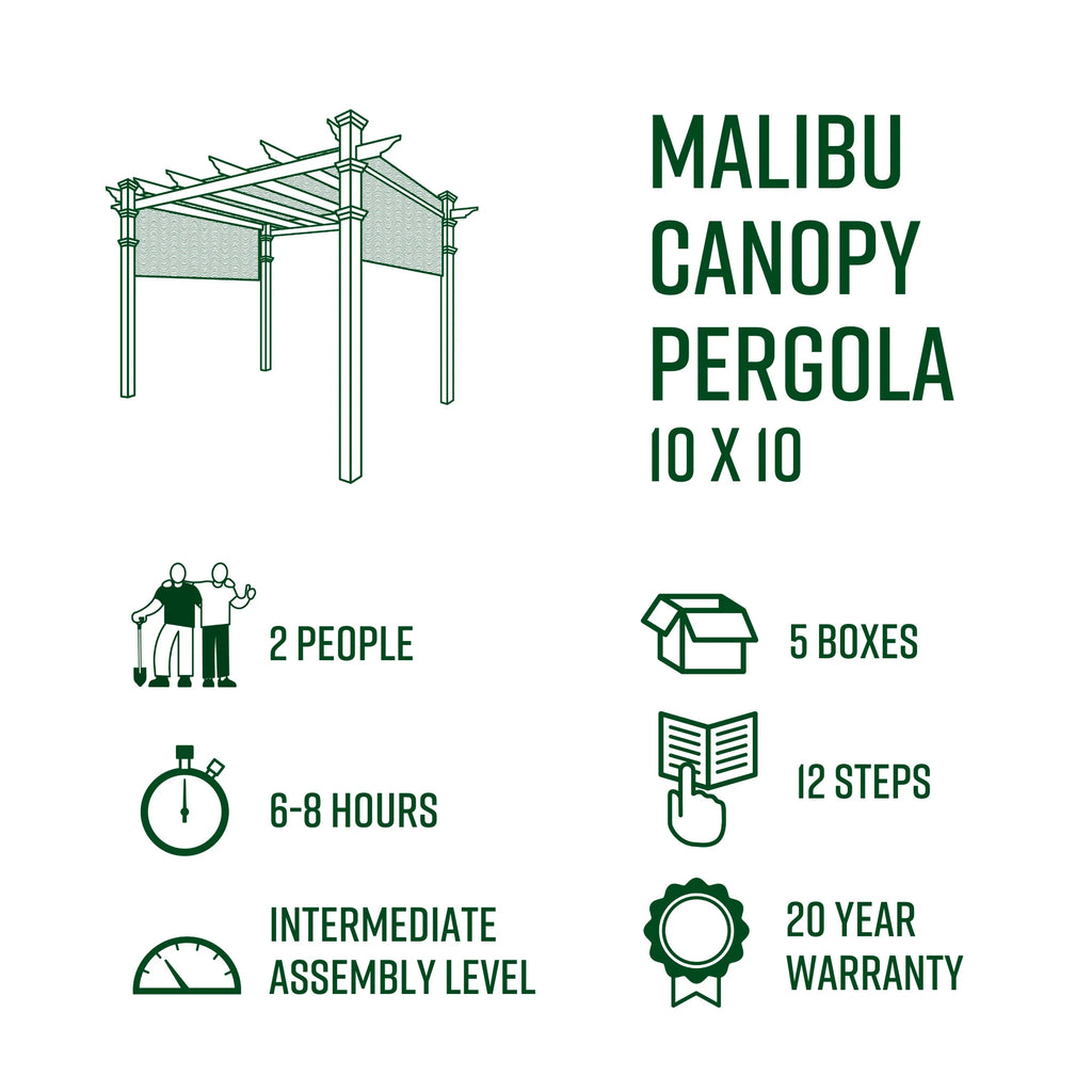 Vita 120"L x 120"W x 108"H Vinyl Malibu Canopy Pergola, White, VA42057