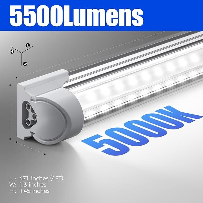 Barrina LED Shop Lights, 40W 5500LM 5000K, 4FT Integrated Fixture, V Shape,T8 Light Tube, Daylight White, Clear Cover, High Output, LED Shop Lights for Garage Warehouse Workshop Basement (Pack of 6)