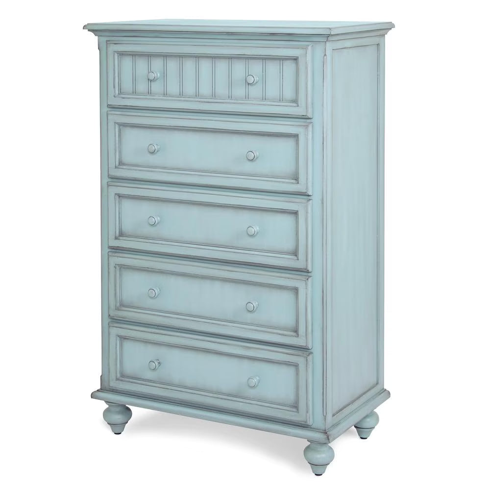 Commode 5 tiroirs Sea Winds Monaco, bois bleu, 50 po H x 52 po L x 18 po P, 65 lb