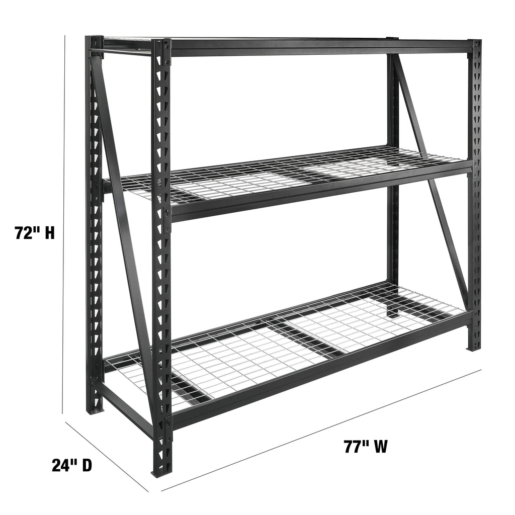 WORKPRO Steel 3-Tier Storage Shelf Unit 72-Inch-H x 77-Inch-W x 24-Inch-D, 6000lb Total Capacity, Black