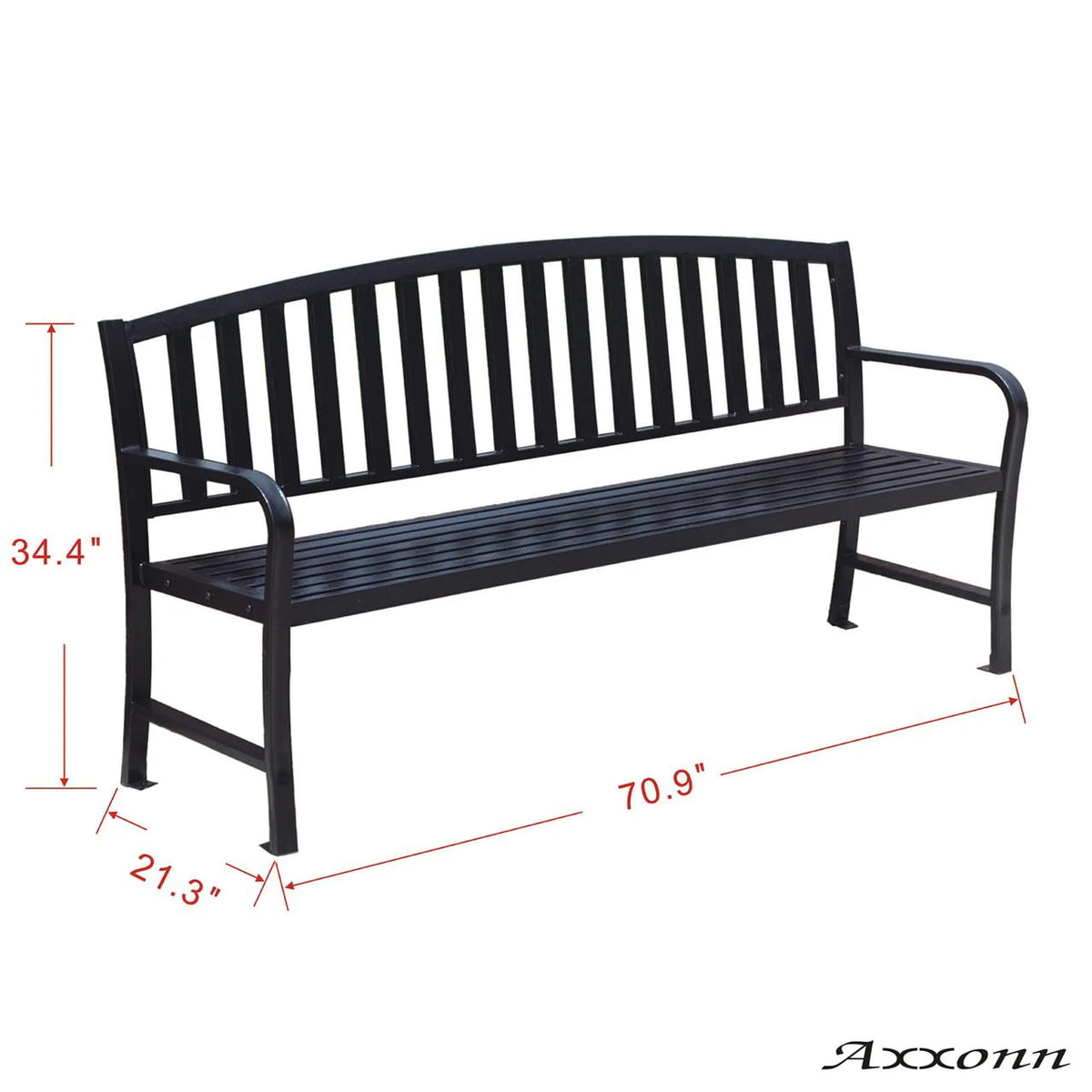 Axxonn 6ft Commercial Heavy Duty Metal Bench, Black, L 70.9 x W 21.3 x H 34.4 inches