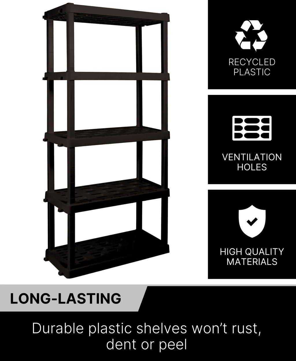Oskar Plastic Storage Shelves 5-Tier Garage Organizer 74"H x 36"W x 18"D, White 750lb Capacity