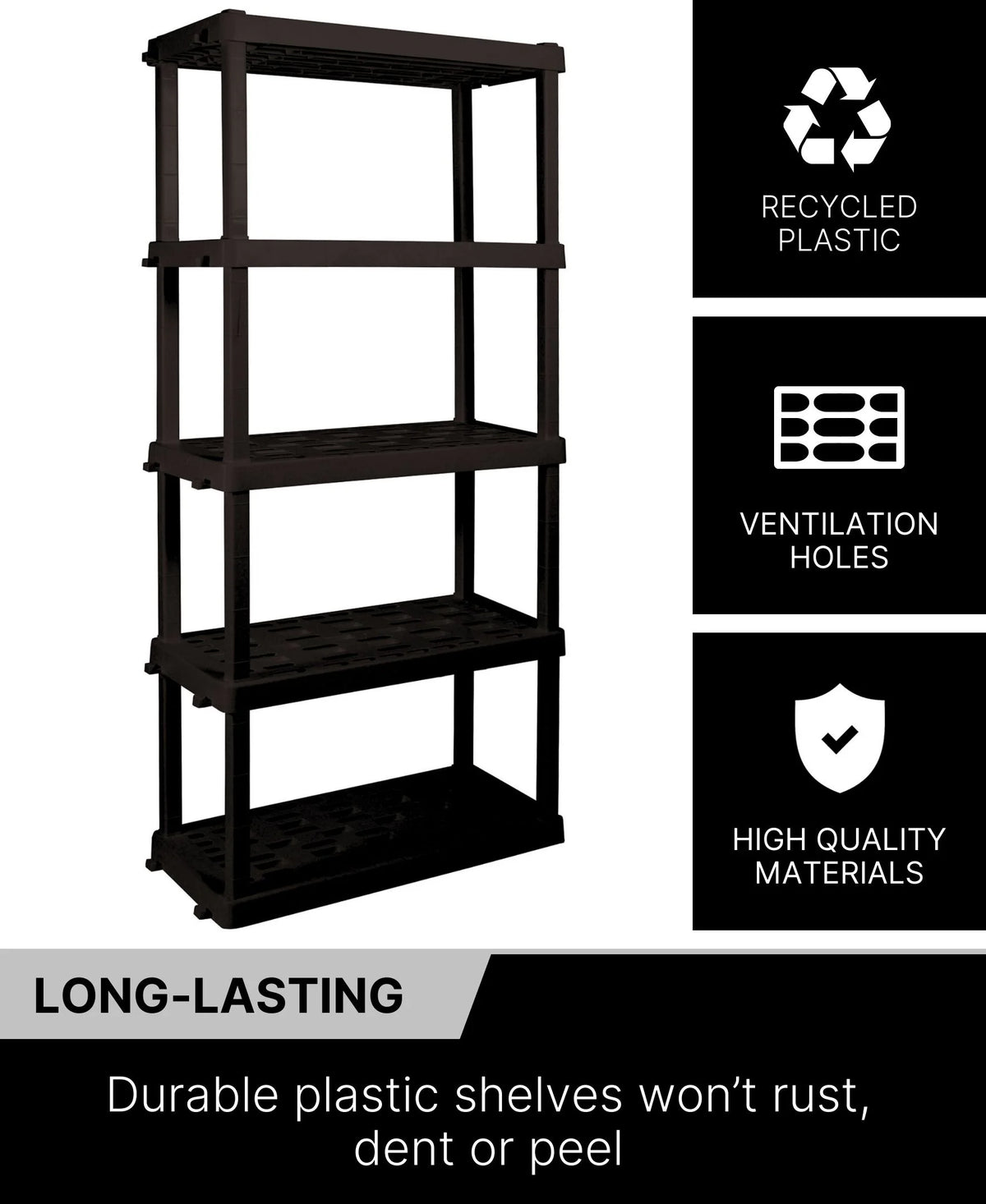 Oskar Plastic Storage Shelves 5-Tier Garage Organizer 74"H x 36"W x 18"D, White 750lb Capacity