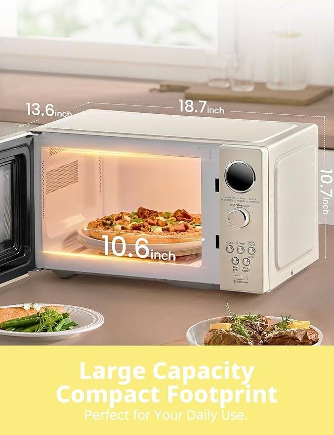 COMFEE' Retro Microwave Oven, Small Microwave with 6 Auto Menus, 0.9 cu.ft Countertop Compact Microwave with Multi-stage Cooking, Mute Function, LED digital, Apricot/900W, CMO-MMP02AA(AT)