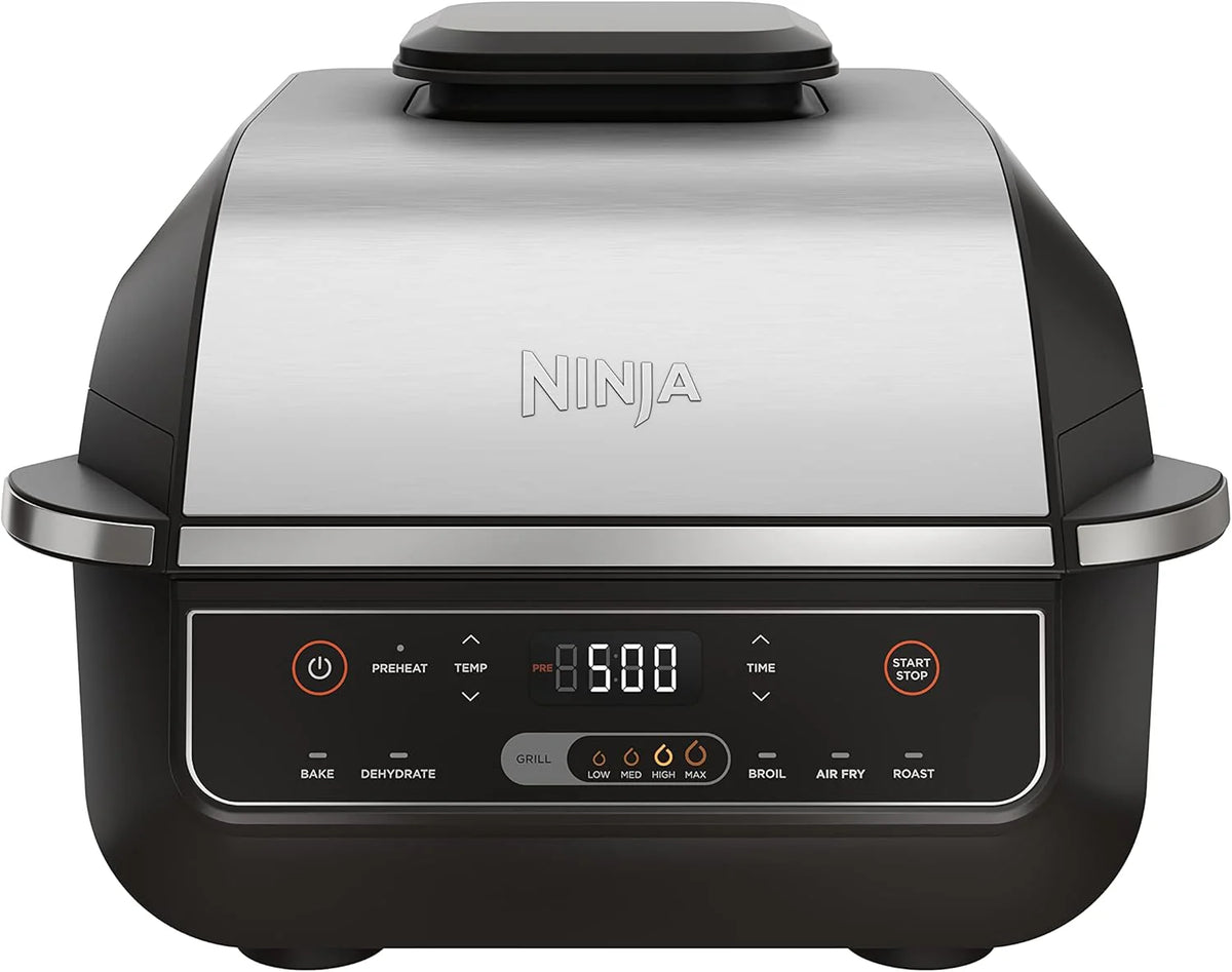 Ninja | Indoor Grill | Foodi | 5-in-1 (Grill, Air Fry, Roast, Bake, and Dehydrate | Fits up to 3lb Roast | Smoke Control System and Dishwasher Safe Parts| Black/Grey | AG301
