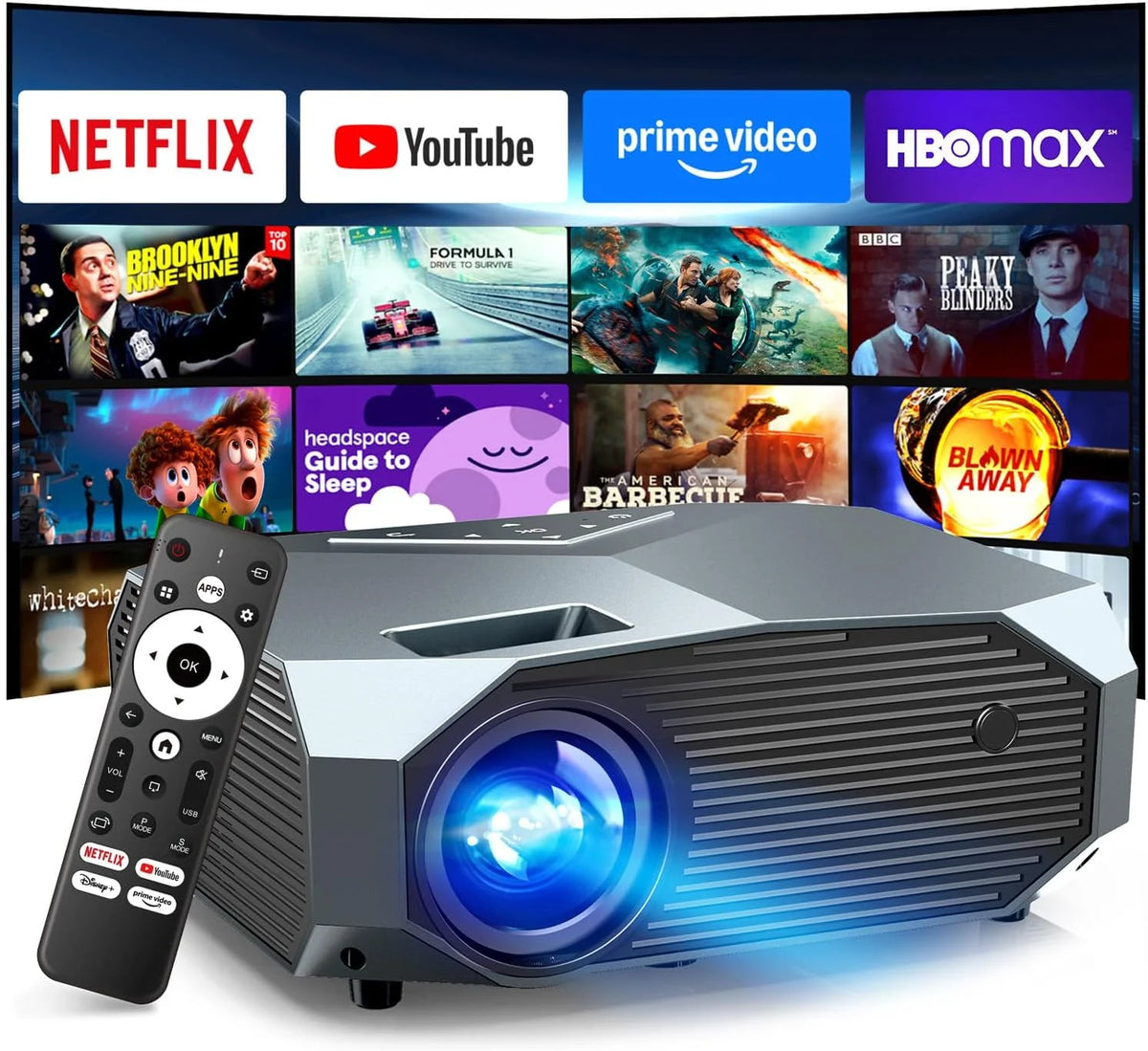 Compatible with Netflix/High Brightness Smart Projector with WiFi 6 and Bluetooth 5.3