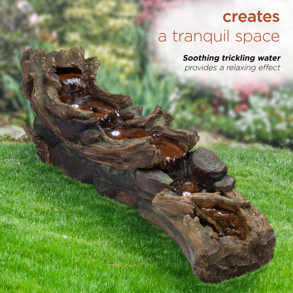 Fontaine de sol en polystone à cascade avec éclairage Alpine Corporation, 59 po x 16 po x 20 po, marron