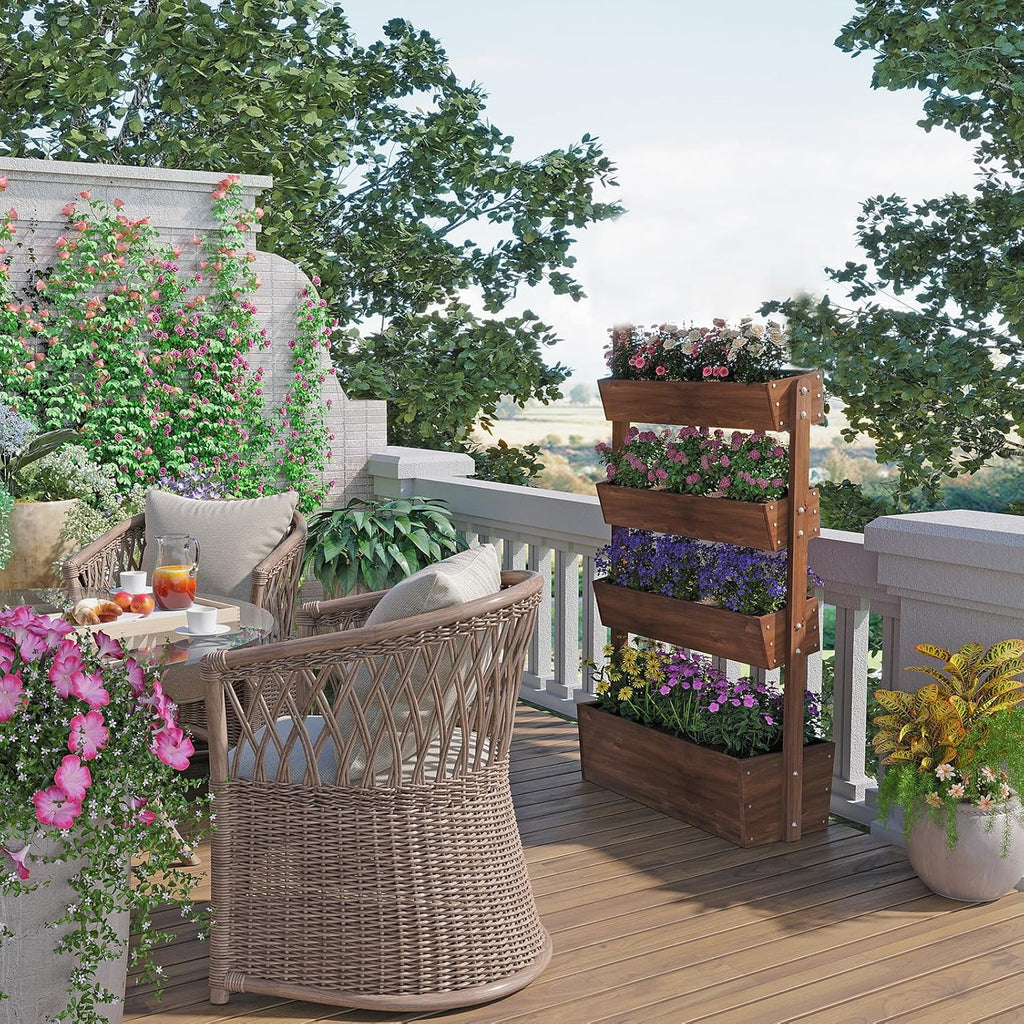 Jardinière surélevée Wilk 33,7 x 17,7 x 46, potager vertical en bois à 3 niveaux pour jardin, terrasse, balcon