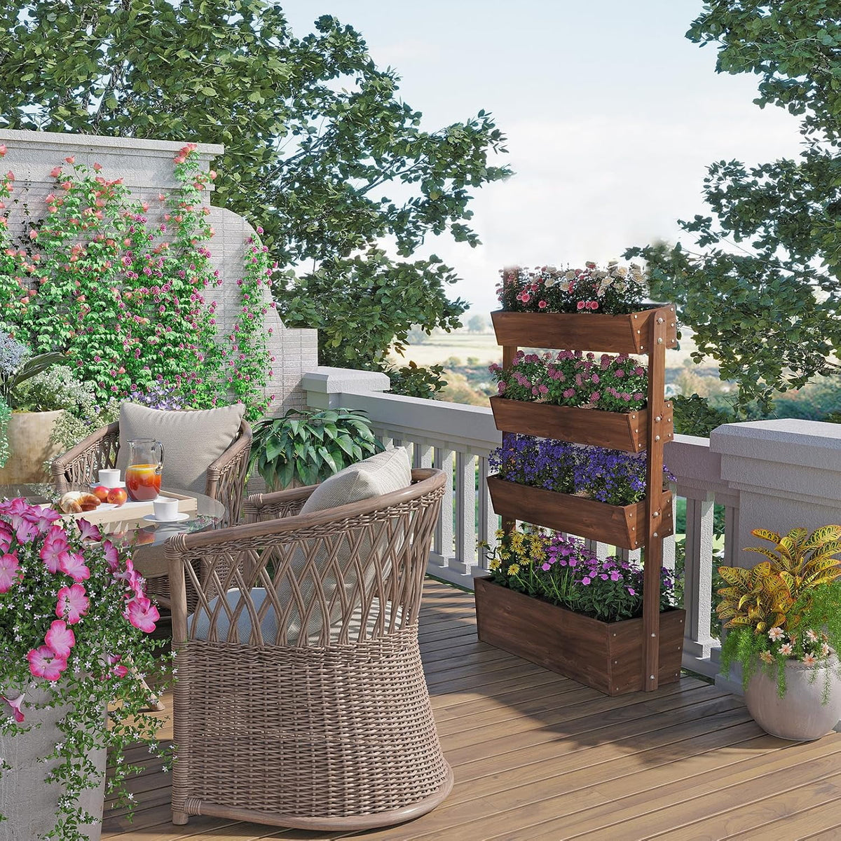 Jardinière surélevée Wilk 33,7 x 17,7 x 46, potager vertical en bois à 3 niveaux pour jardin, terrasse, balcon