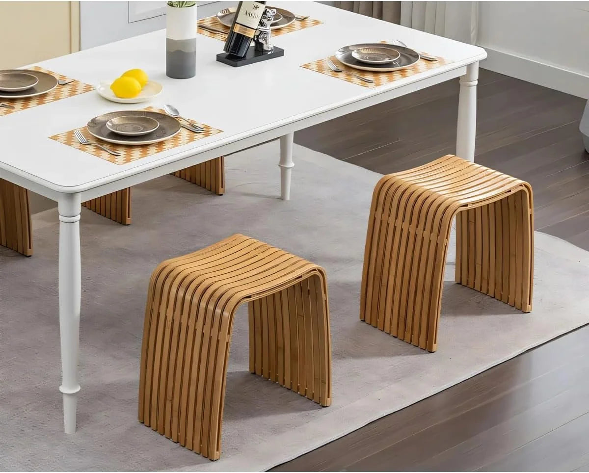 J&V TEXTILES Dining Bench with Storage, Bamboo Top, 11-7/8L x 18-1/8W x 18-1/8H inches, Natural Wood