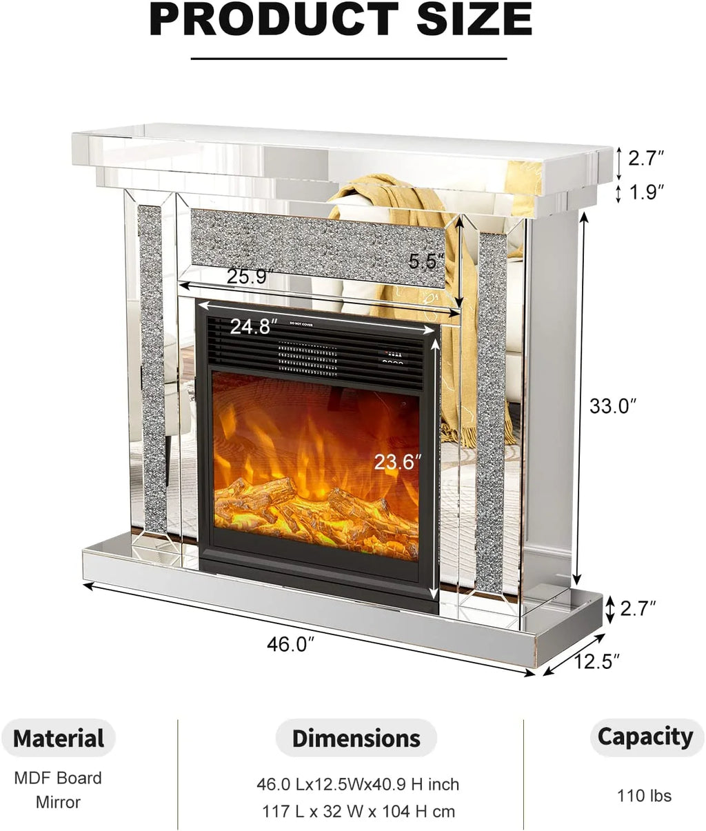 IKIFLY 47.24L x 41.33 H Mirrored Electric Fireplace