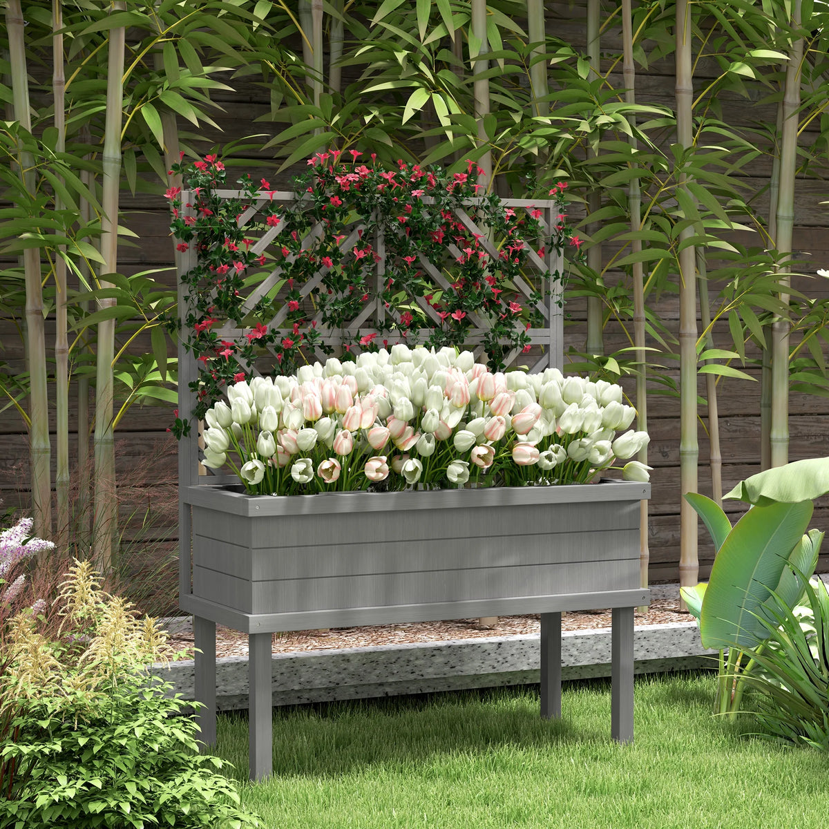 Jardinière surélevée GHooa avec treillis pour plantes grimpantes 104,8 cm L x 45,1 cm P x 139,7 cm H - Gris