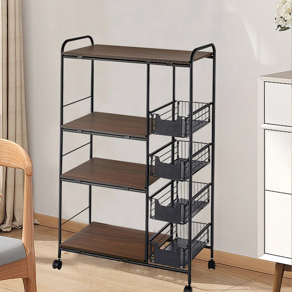 Miumaeov Kitchen Storage Rack Utility Microwave Oven Stand Storage Shelf + Push-Pull Drawer Black 27.9" L x 13.7" W x 45.2" H