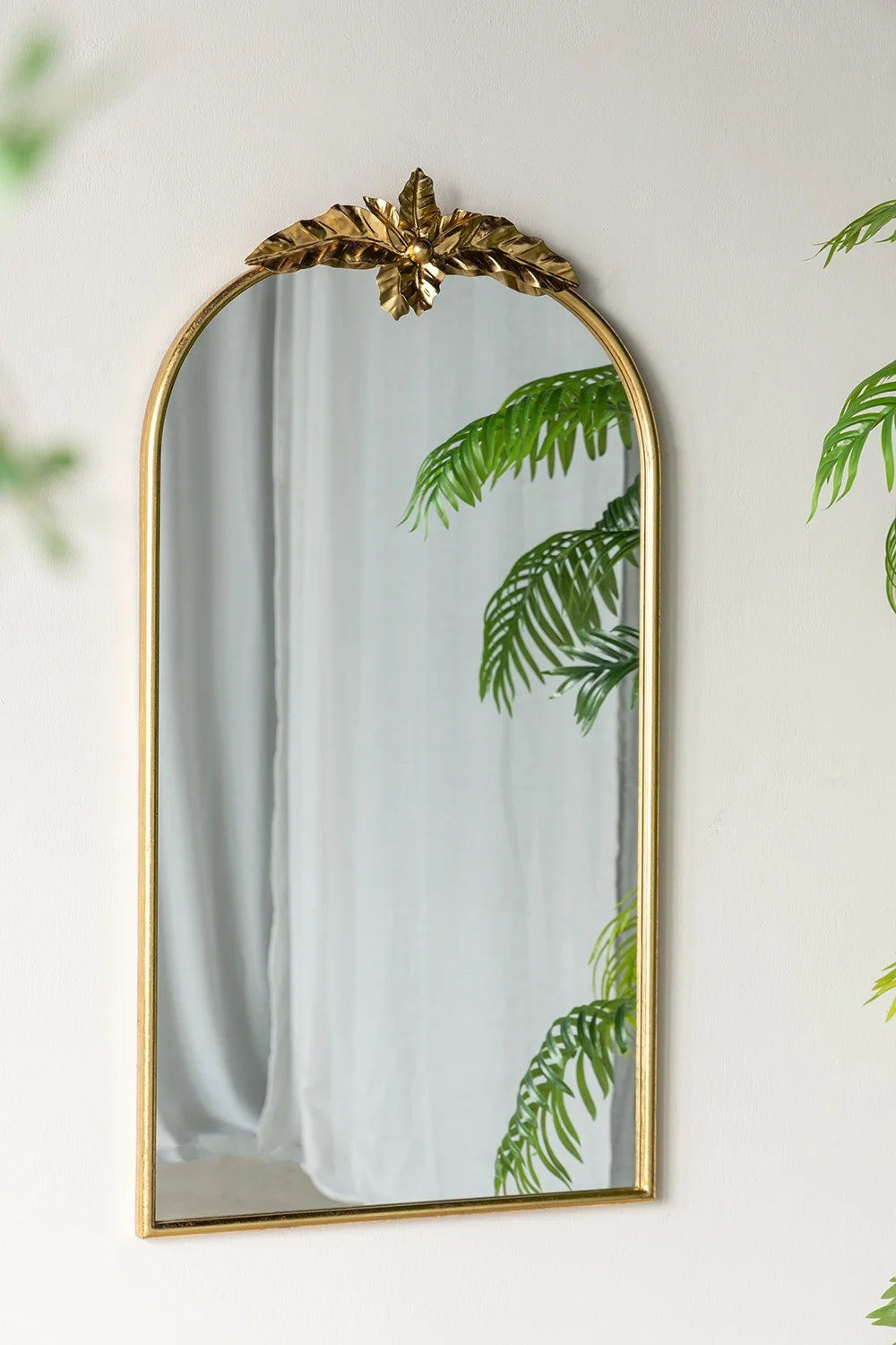 A&B Home Arched Gold Wall Mirror with Leaf Accent 39.6" x 2" x 35"