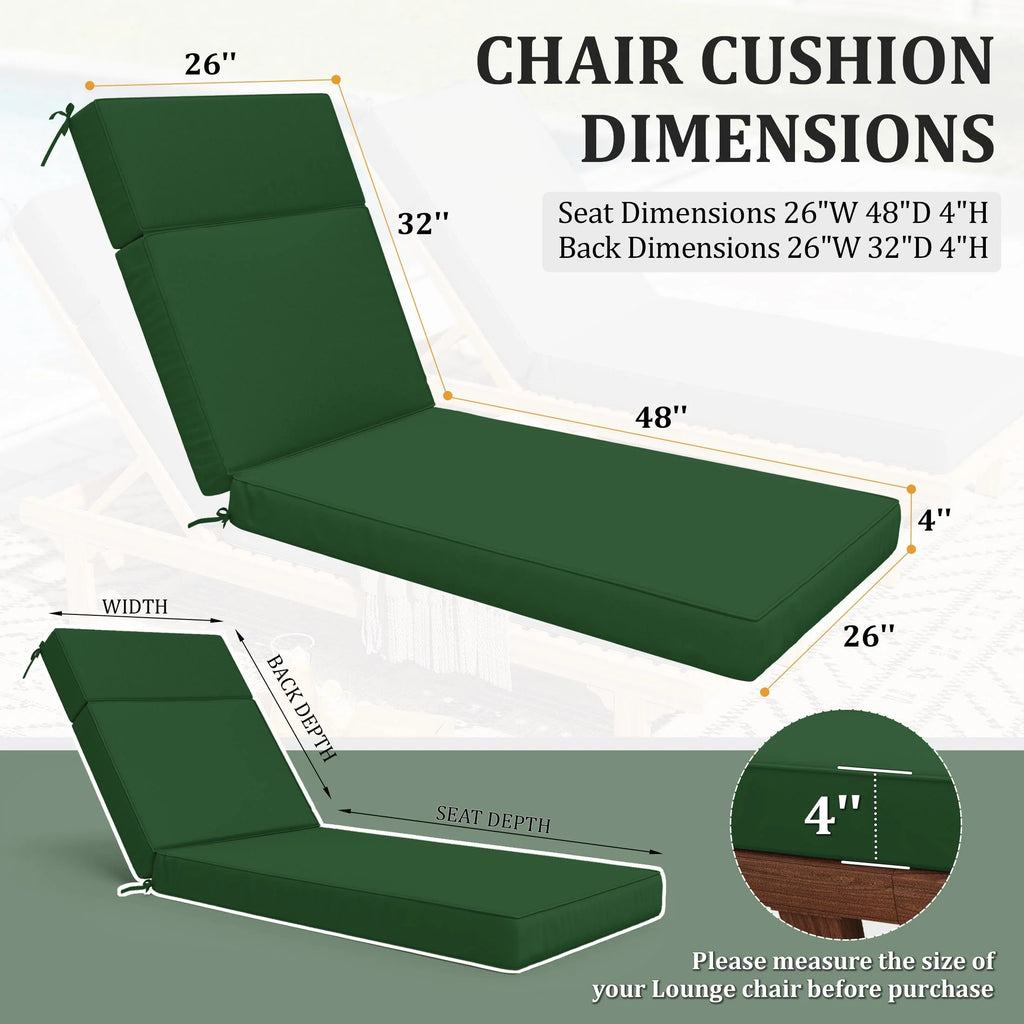 Kimunuk Outdoor Chaise Lounge Cushions set of 2, 80" x 26" x 4" Waterproof Pool Beach Recliner Replacement Cushions with Ties, Navy