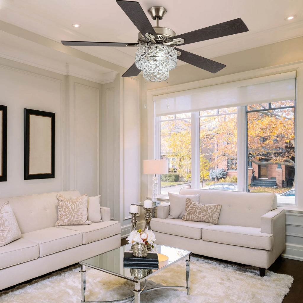 Copper Grove Olivia Satin Nickel 52-in. Beaded Braid LED Ceiling Fan - 52"L x 52"W x 21"H Nickel - Pull Chain