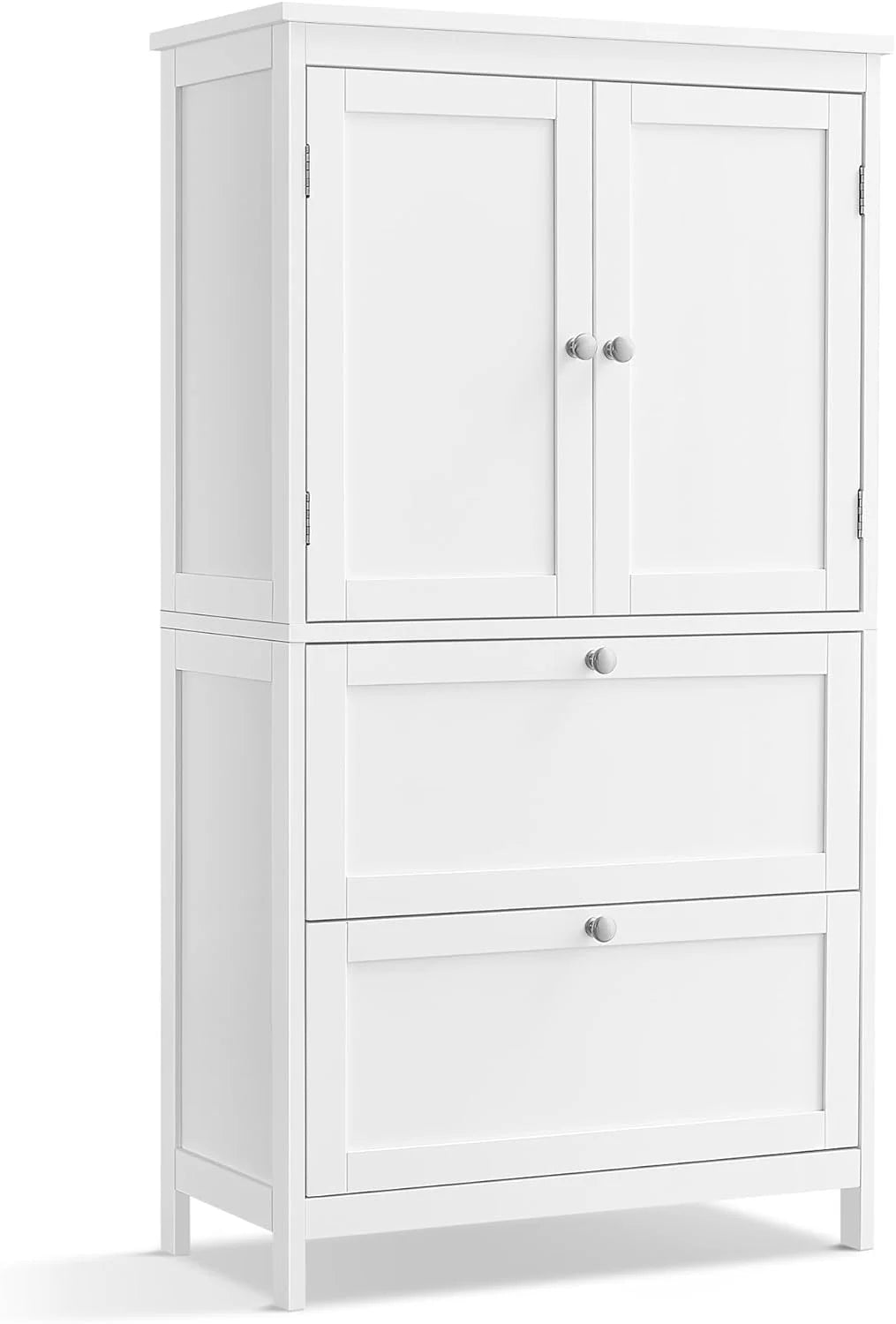 Meuble de rangement sur pied, unité de rangement, armoire indépendante avec 2 tiroirs et 2 portes, étagère réglable, 30 x 60 x 110 cm, blanc