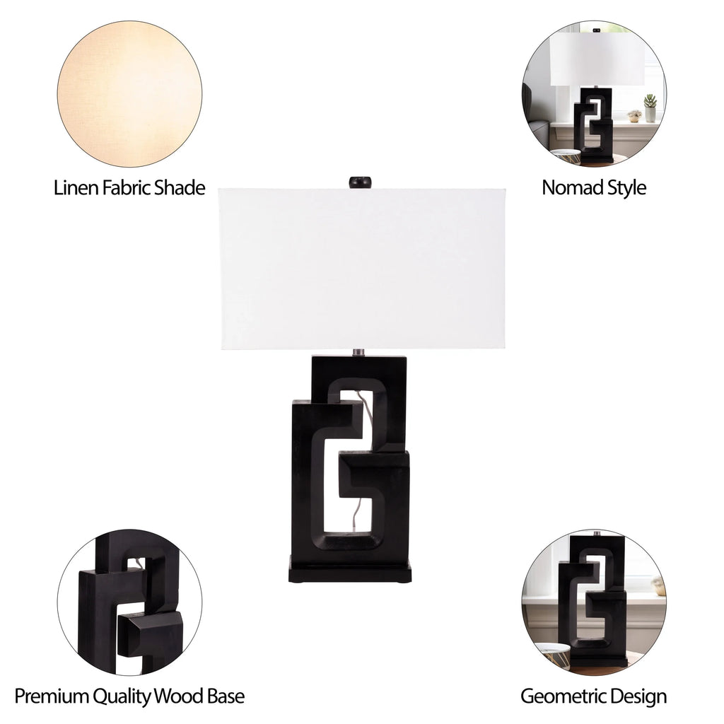 Sagebrook Home Modern Neutral Wood, 27"H Geometric Black Table Lamp - 18" x 10" x 27"