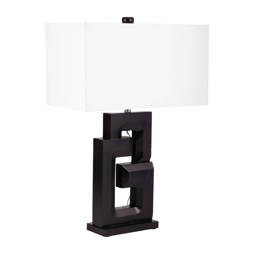 Sagebrook Home Modern Neutral Wood, 27"H Geometric Black Table Lamp - 18" x 10" x 27"