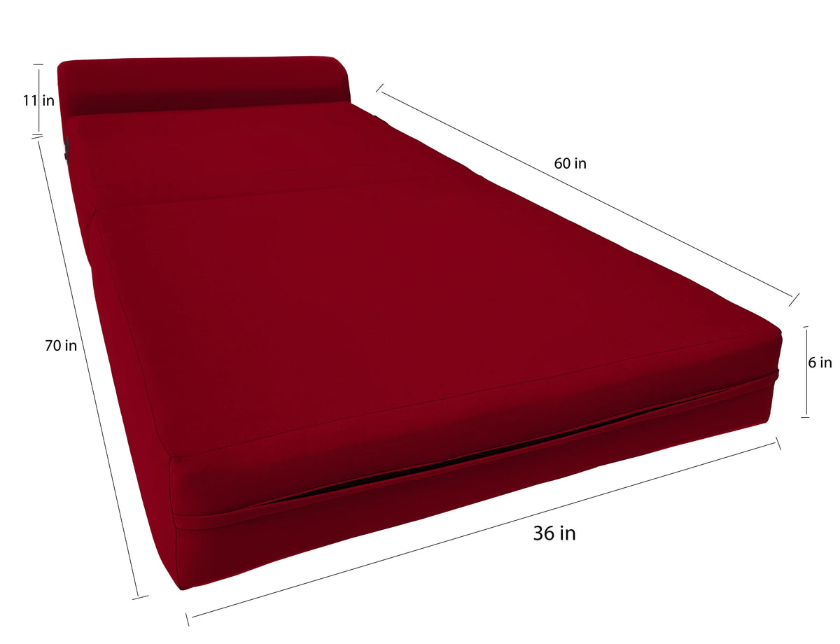 Red Sleeper Chair Folding Foam Beds, Portable Studio Sofa Guest Bed, 6 x 36 x 70
