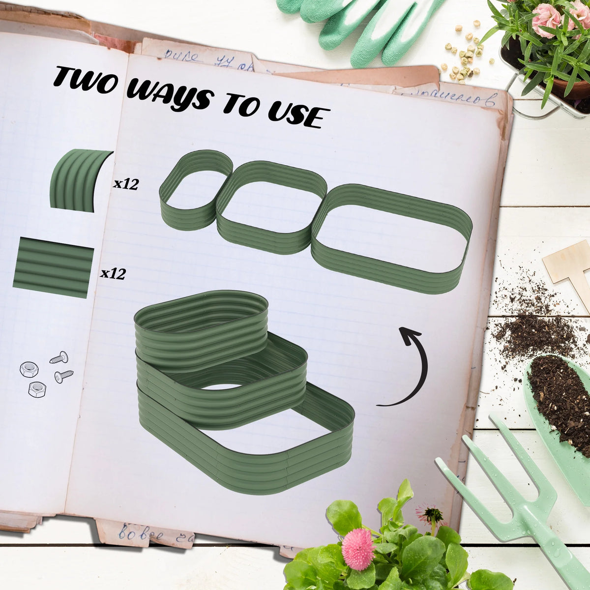 Outsunny 3-Tier Raised Garden Bed 62.25" x 43" x 32.25" Planter Set, Green