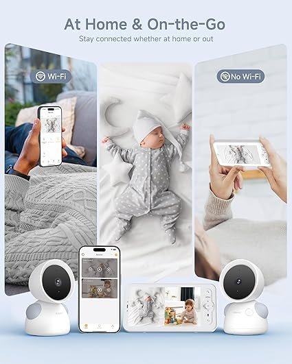 ARENTI Baby Monitor with 2 Cameras, 2K/3MP WiFi 6 Camera and Audio, 5-inch Wireless Screen, Smartphone App, Super Night Vision, Crying Detection, Auto Tracking, Temp&Humidity Sensor (D3 Set)