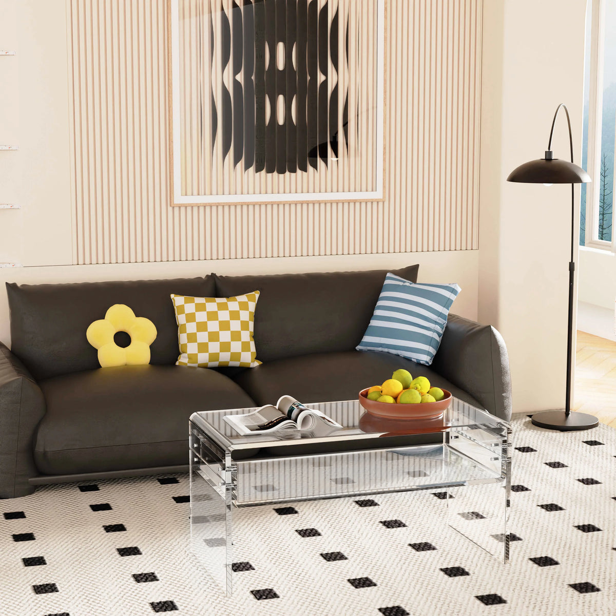 Ageszoe Coffee Table with Storage Shelf,Acrylic Modern Clear End Table,Kid's Table for Livingroom, 32"L x 16"W x 16"H"