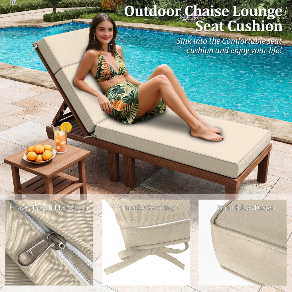 Kimunuk Outdoor Chaise Lounge Cushions set of 2, 80" x 26" x 4" Waterproof Pool Beach Recliner Replacement Cushions with Ties, Navy
