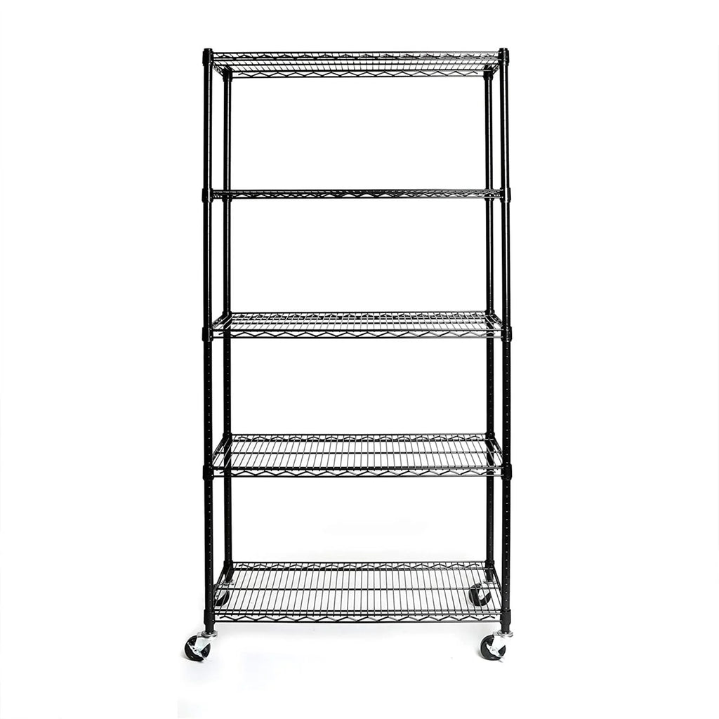 UBesGoo 35''L x 18''W x 71''H 5-Tier Storage Rack, Heavy Duty Wire Shelving Unit with Lockable Wheels, Black