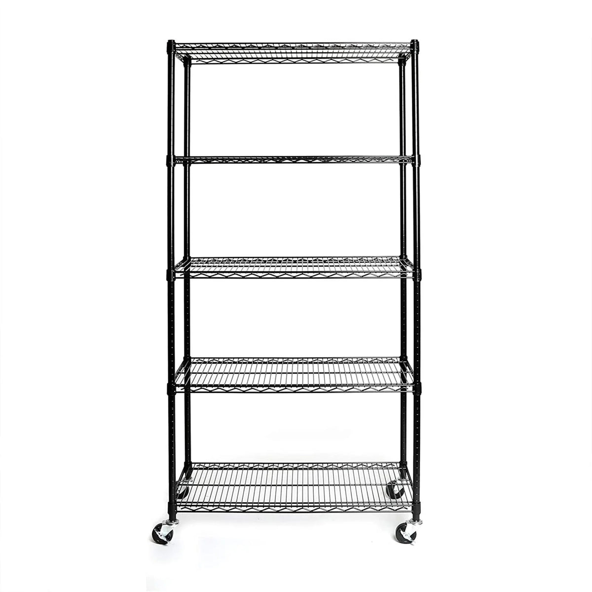 UBesGoo 35''L x 18''W x 71''H 5-Tier Storage Rack, Heavy Duty Wire Shelving Unit with Lockable Wheels, Black