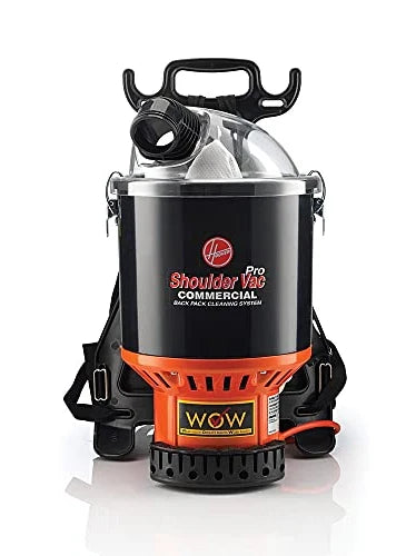 Hoover Commercial Shoulder Vac Pro Backpack Bagged Vacuum Cleaner, with HEPA Media Filter, Lightweight with Extra Long Cord, Chiropractic Design, for Carpet and Hard Floors, C2401, Black