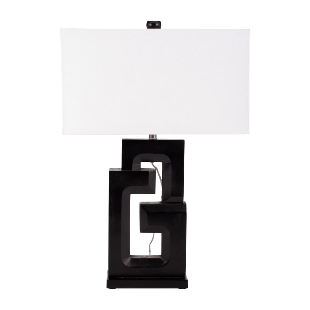 Sagebrook Home Modern Neutral Wood, 27"H Geometric Black Table Lamp - 18" x 10" x 27"