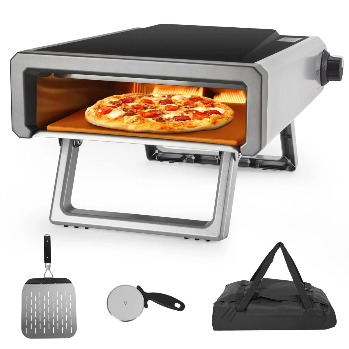 Four à pizza extérieur au propane Wildbreak, 57,9 x 41,9 x 18 cm, avec kit d'accessoires, argent et noir