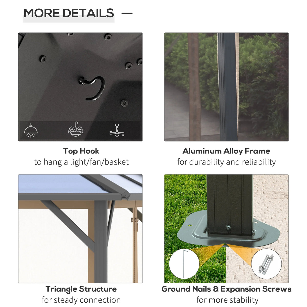 Outsunny 10' x 12' Hardtop Canopy Gazebo, Durability