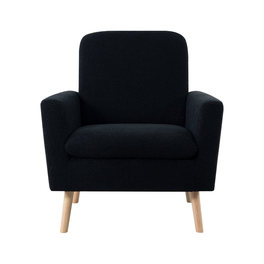 Naomi Home Frida Mid-Century Modern Accent Chair, Espresso Teddy Fleece Upholstered Armchair with Oak Legs, 28.74"D x 30.31"W x 35.04"H