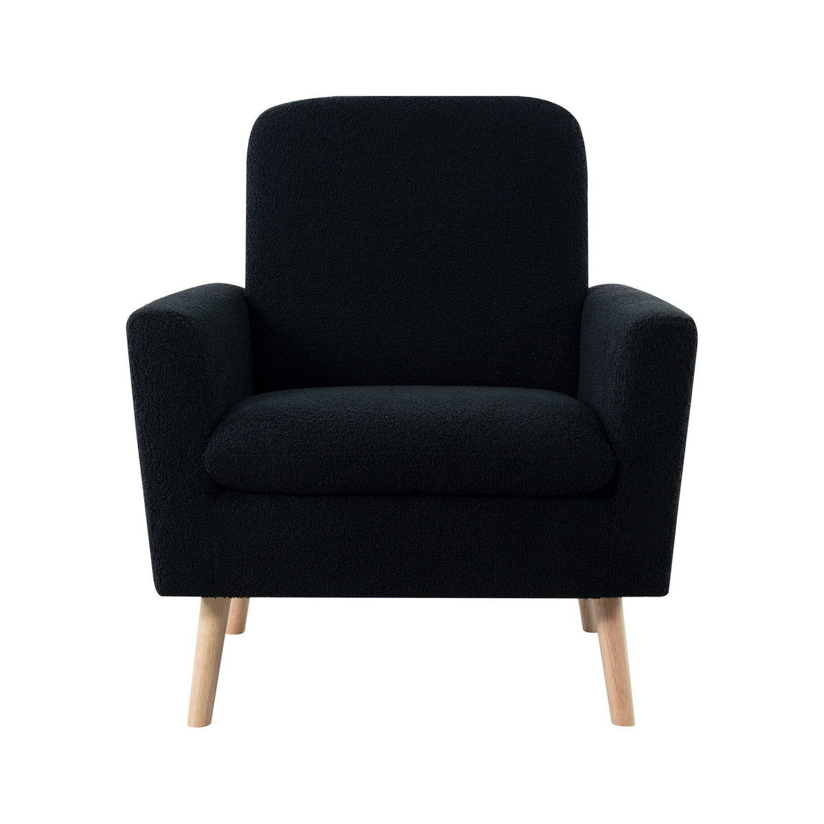 Naomi Home Frida Mid-Century Modern Accent Chair, Espresso Teddy Fleece Upholstered Armchair with Oak Legs, 28.74"D x 30.31"W x 35.04"H