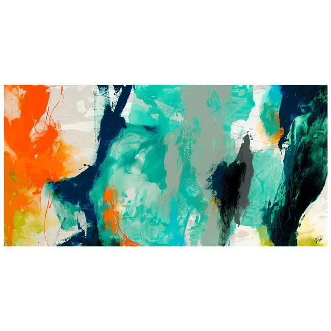 Empire Art Direct Tidal Abstract 2 Frameless Free Floating Tempered Glass Panel Graphic Wall Art, 24" x 48" x 0.2", Ready to Hang