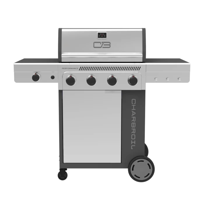 FlavorMax™ 4 Burner Gas Grill Cabinet with Side Burner Gray Stainless