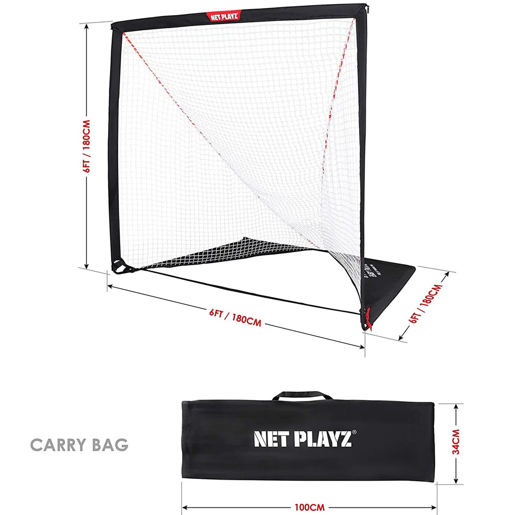 NET PLAYZ 6 x 6 x 6 Feet Lacrosse Goal Fast Install, Fiberglass Frme, Lightweight, Foldable, Portable, Carry Bag Included, Black