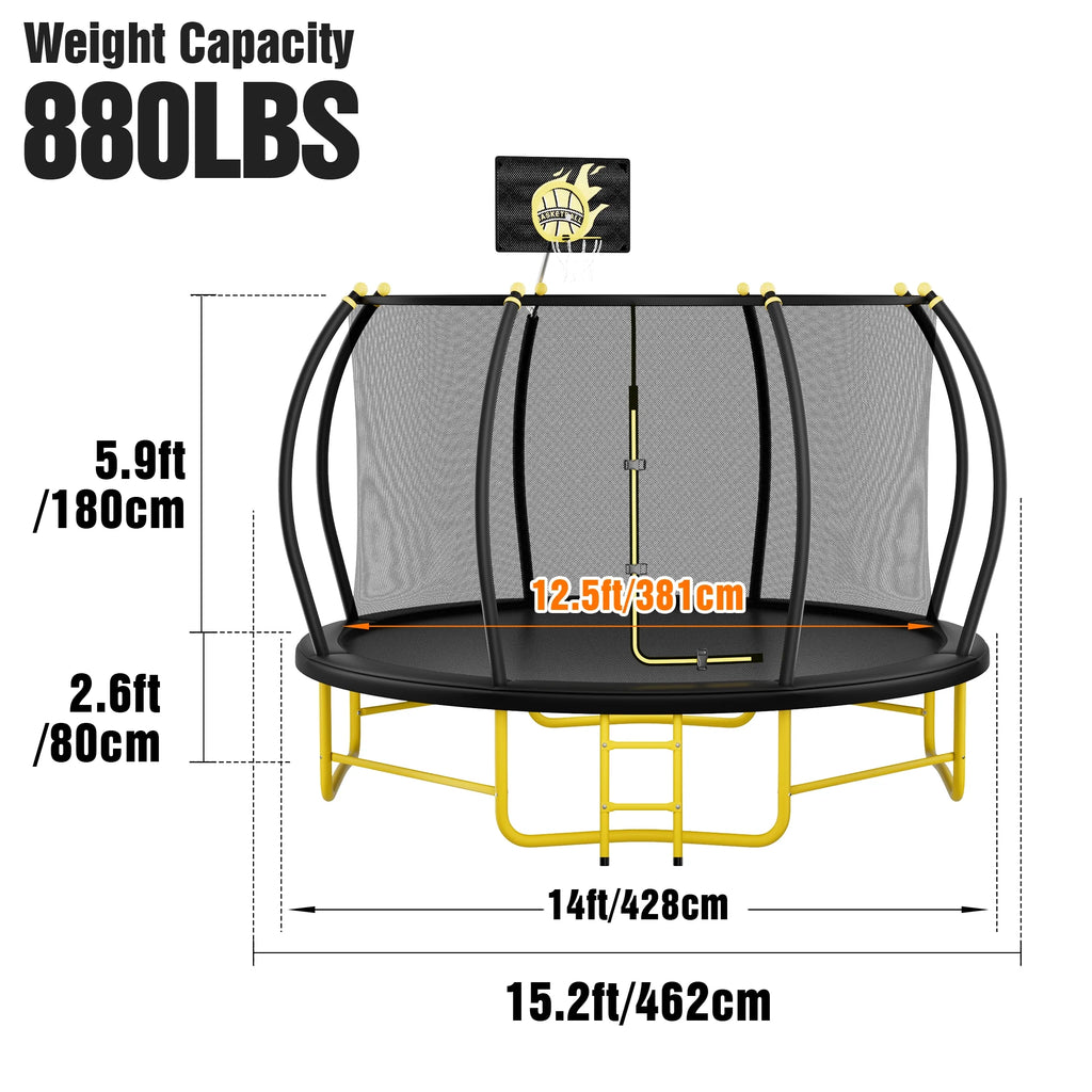 Trampoline citrouille JAMPOOCA avec filet de sécurité pour enfants et adultes, noir/jaune, 162 cm x 45 cm x 22 cm