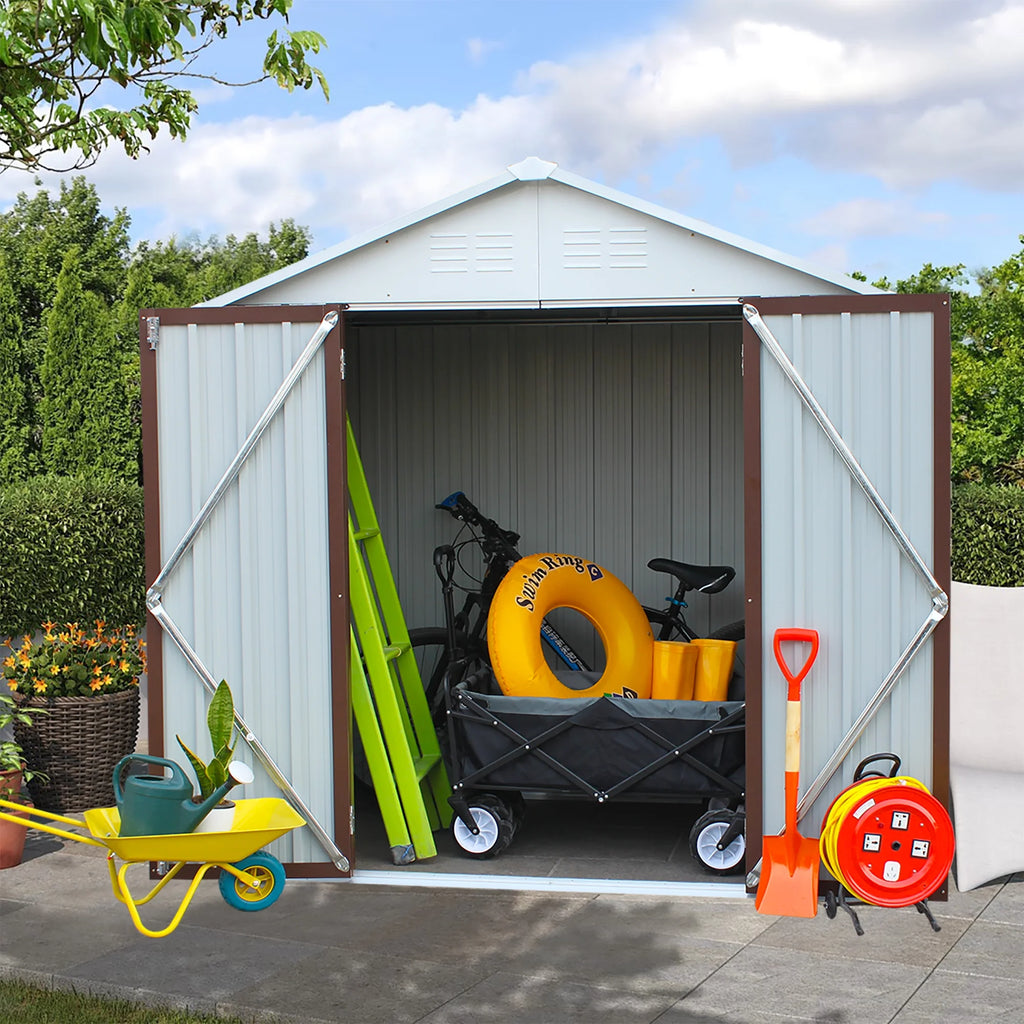 Sesslife Galvanized Steel Outdoor Storage Shed, 5' x 3' x 5.8', White