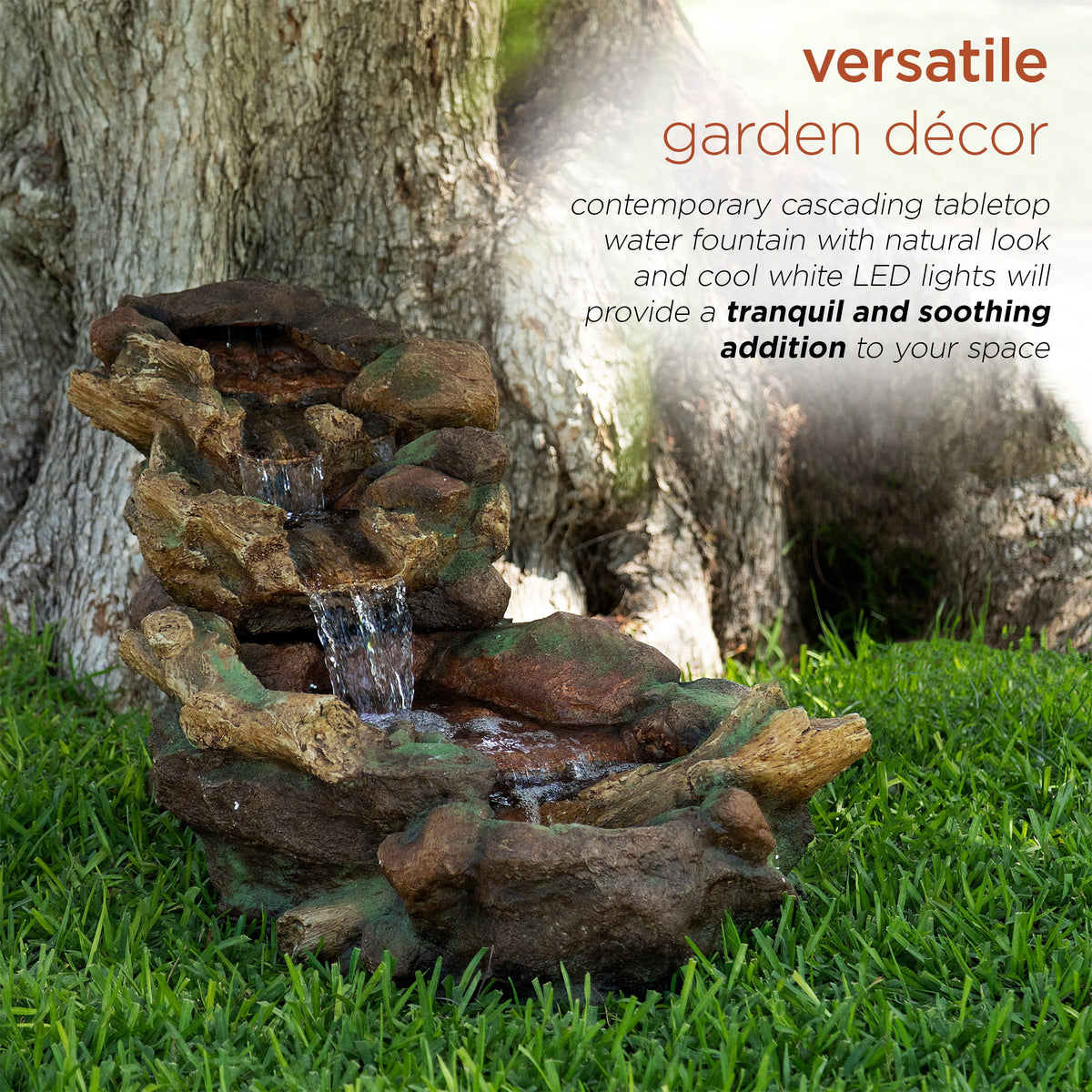 Fontaine de sol en polystone à cascade avec éclairage Alpine Corporation, 59 po x 16 po x 20 po, marron